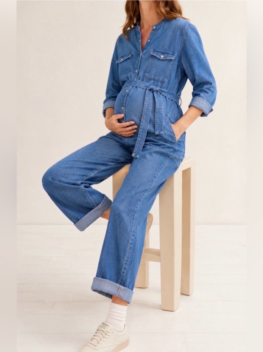 NWOT Hatch Maternity Denim Jumpsuit Size 2 ( Medium ) Wide Leg Blue Pregnancy